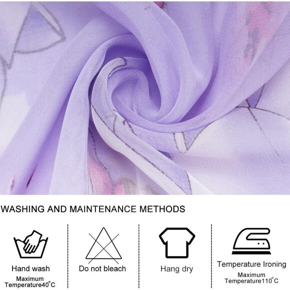 Women's Light Purple Fashion Lightweight Head Scarf Floral Print Chiffon Scarves - Picture 2 of 7
